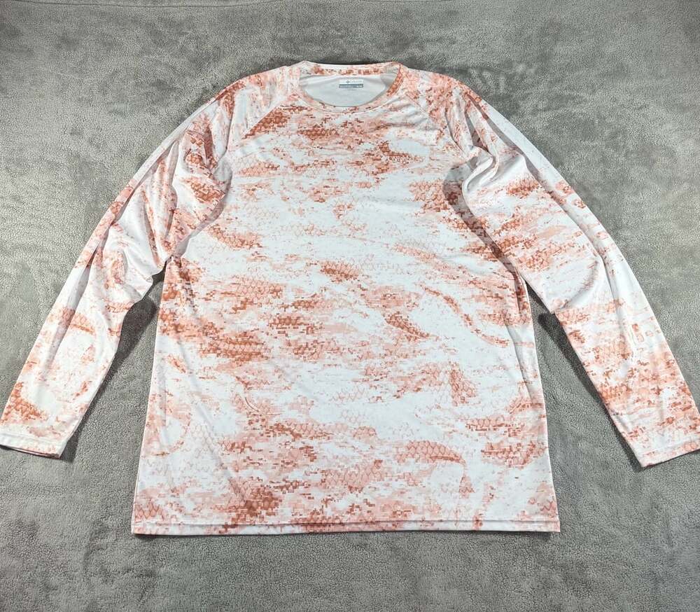 Columbia PFG Super Terminal Tackle Long Sleeve Shirt XL Orange Fish Scale